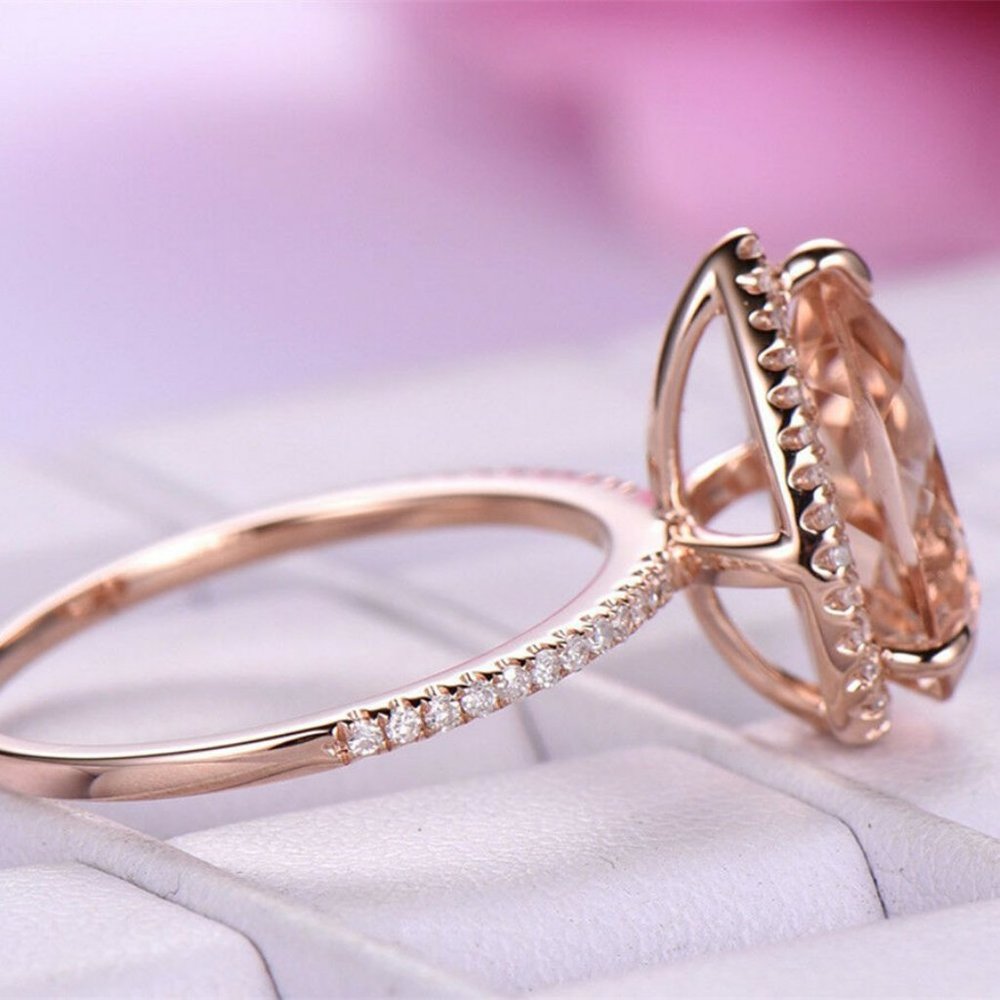 NEW 925 Rose Gold Filled Pear Cut Crystal Ring - Picture 5 of 7